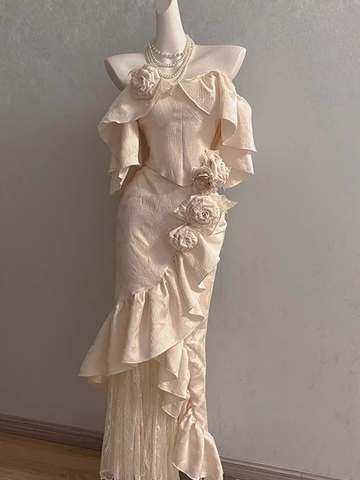 Sheath Square Neckline Floral ivory Long Party Dresses Birthday Outfits With Cap Sleeves SD447